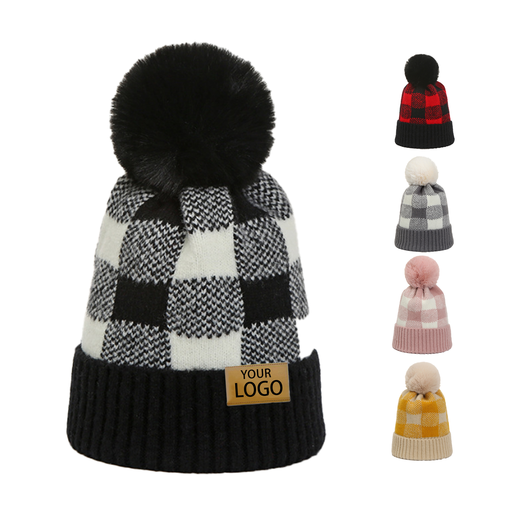 Buffalo Plaid Cuff Skull Ski Knit Beanie Hat