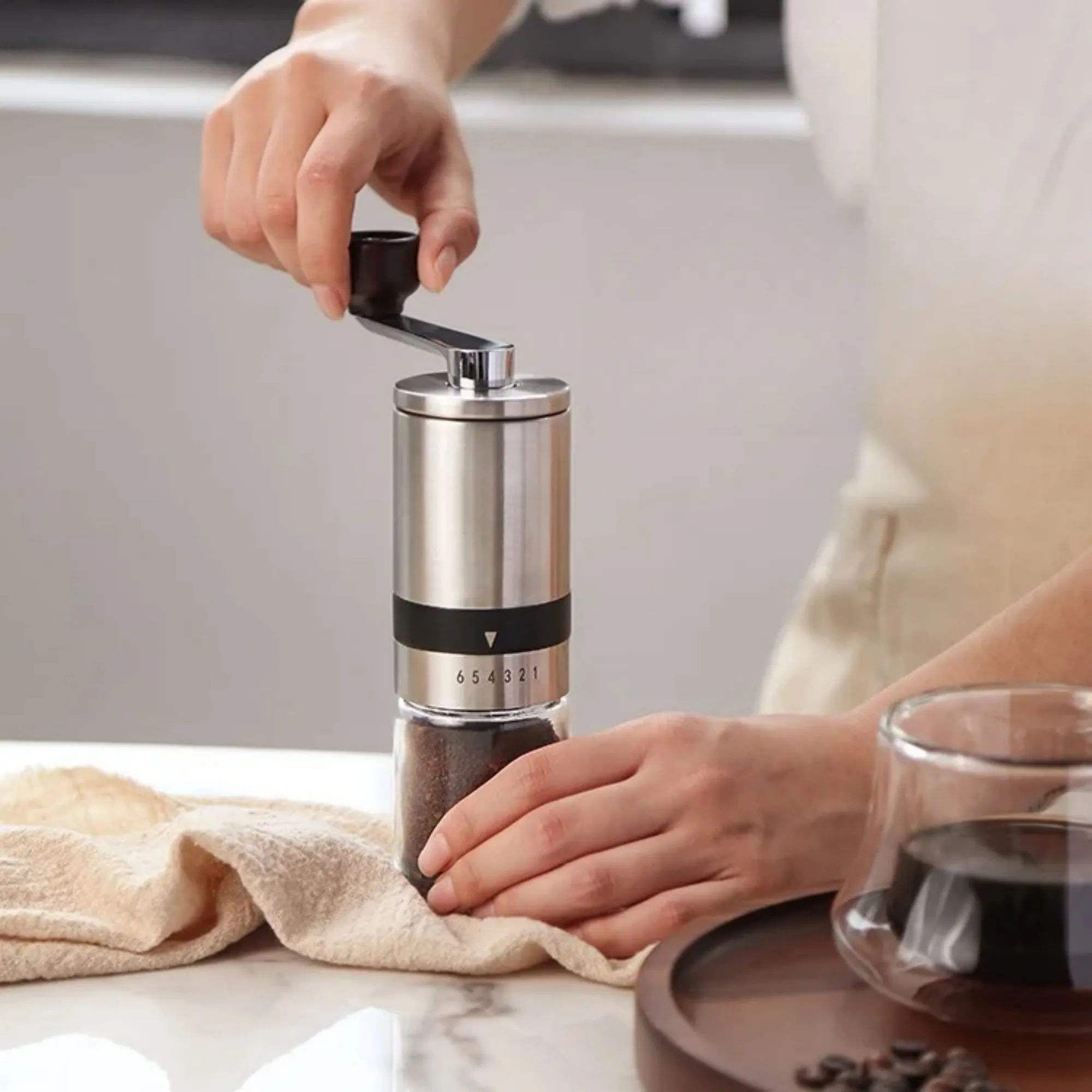 MOQ10PCS French Press Coffee Hand Grinder Adjustable Setting 8