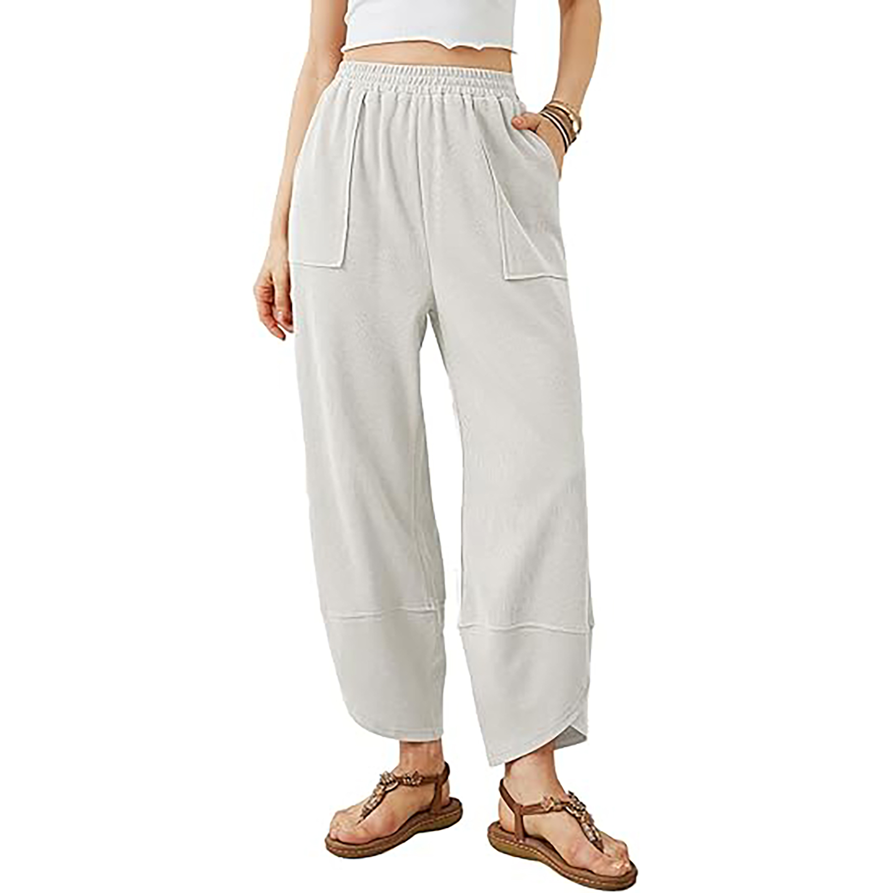 Elastic Waisted Palazzo Pants with Pockets 4