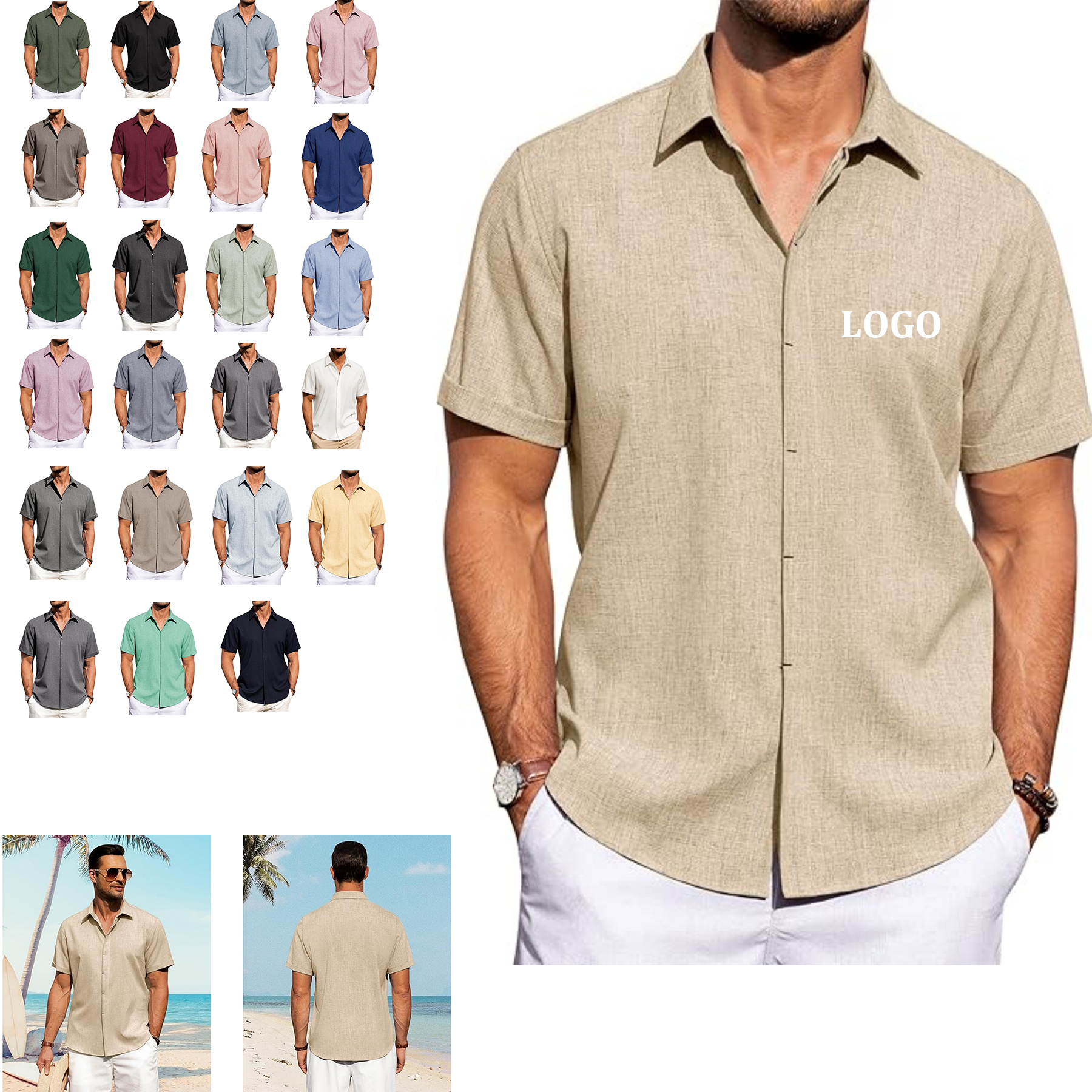 Men's Linen Casual Short Sleeve Shirt 40