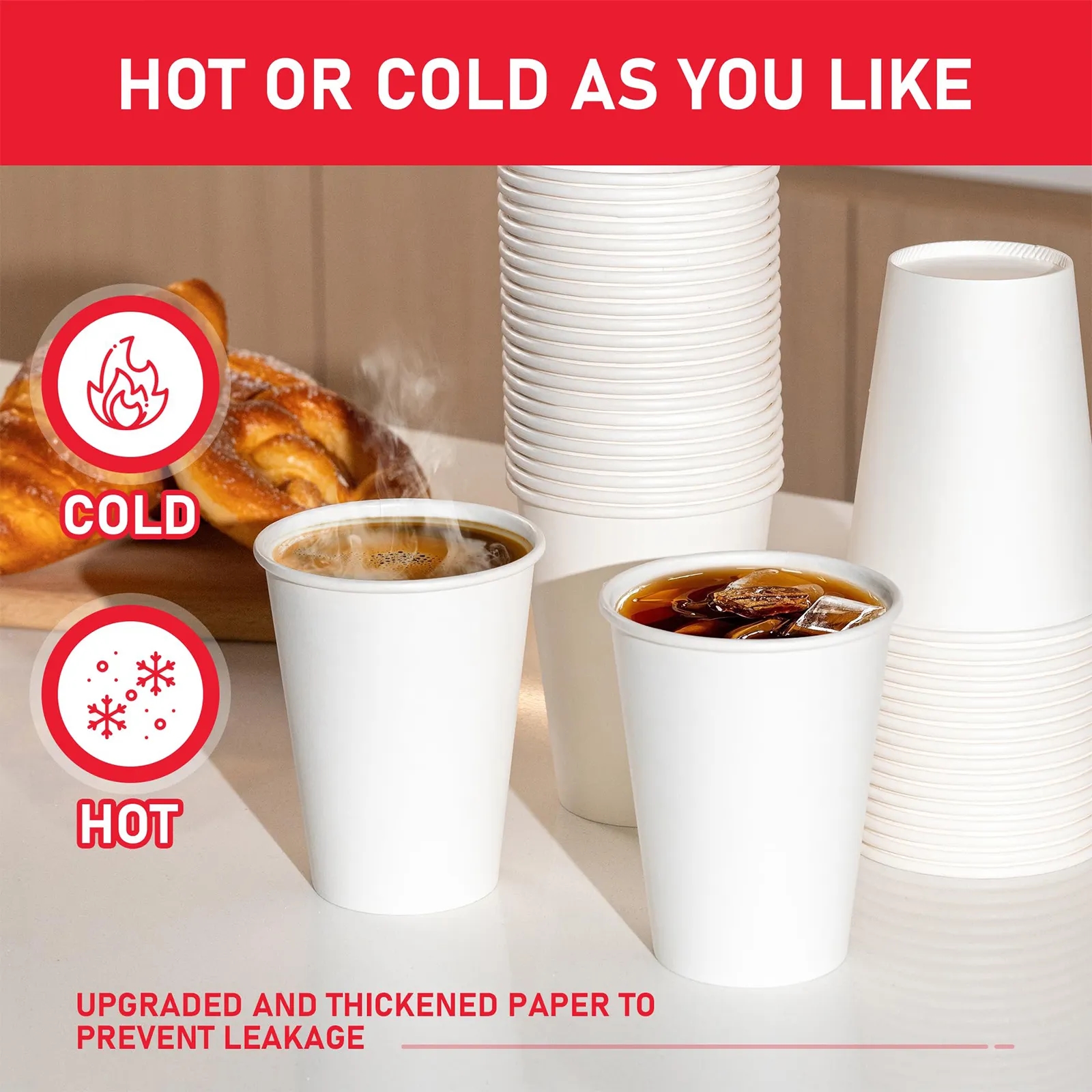 Leak Proof Disposable Paper Cup 3 oz 8 oz 12 oz 16 oz 22 oz 30