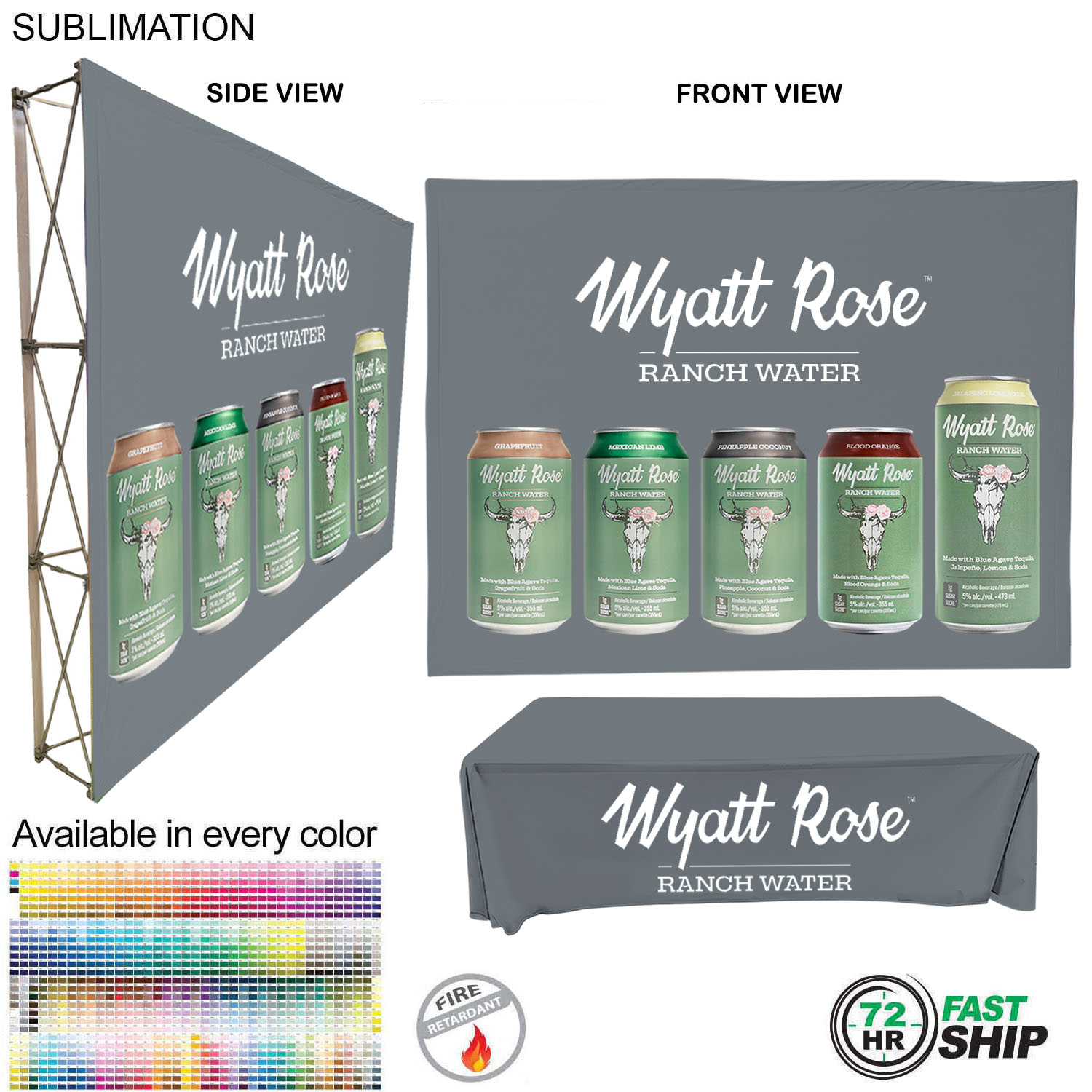 72Hr Fast Ship - Tradeshow booth package Ultra, 10' Straight Fabric Wall and Premium 8' tablecloth 9