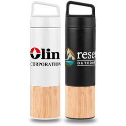 20oz. Bamboo-Wrapped Insulated Water Bottle with Handle & Po
