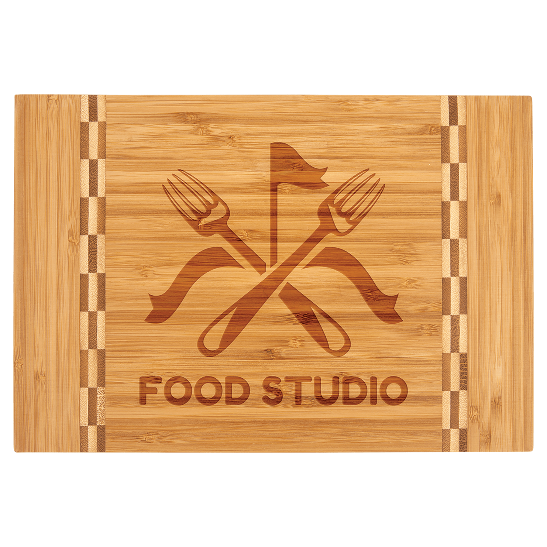 12" x 8 1/4" Multi Brown Bamboo Cutting Board with Butcher Block Inlay