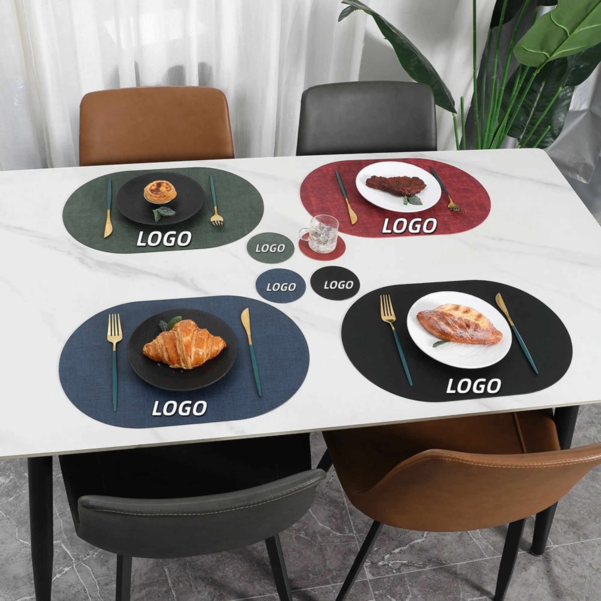 Oval Leather Placemat Coaster Heatproof Waterproof 2