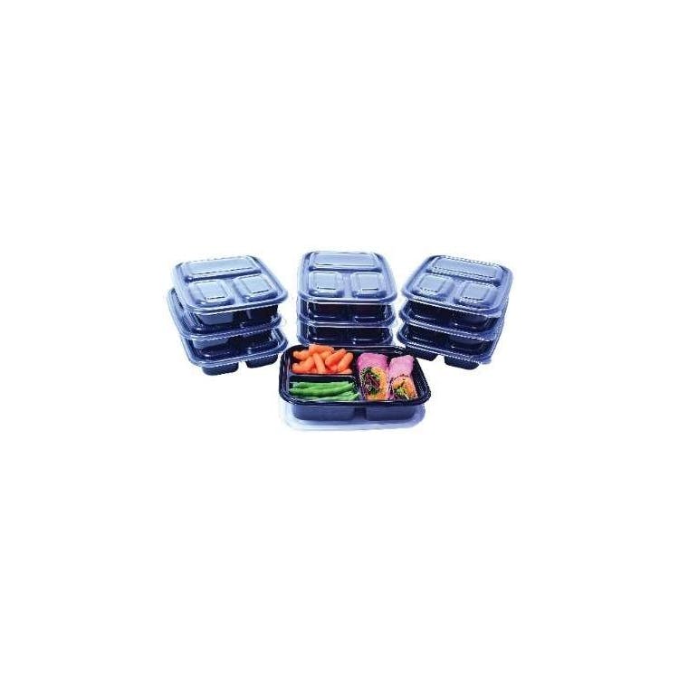 3-Section Meal Prep Containers - 20pc Black 3