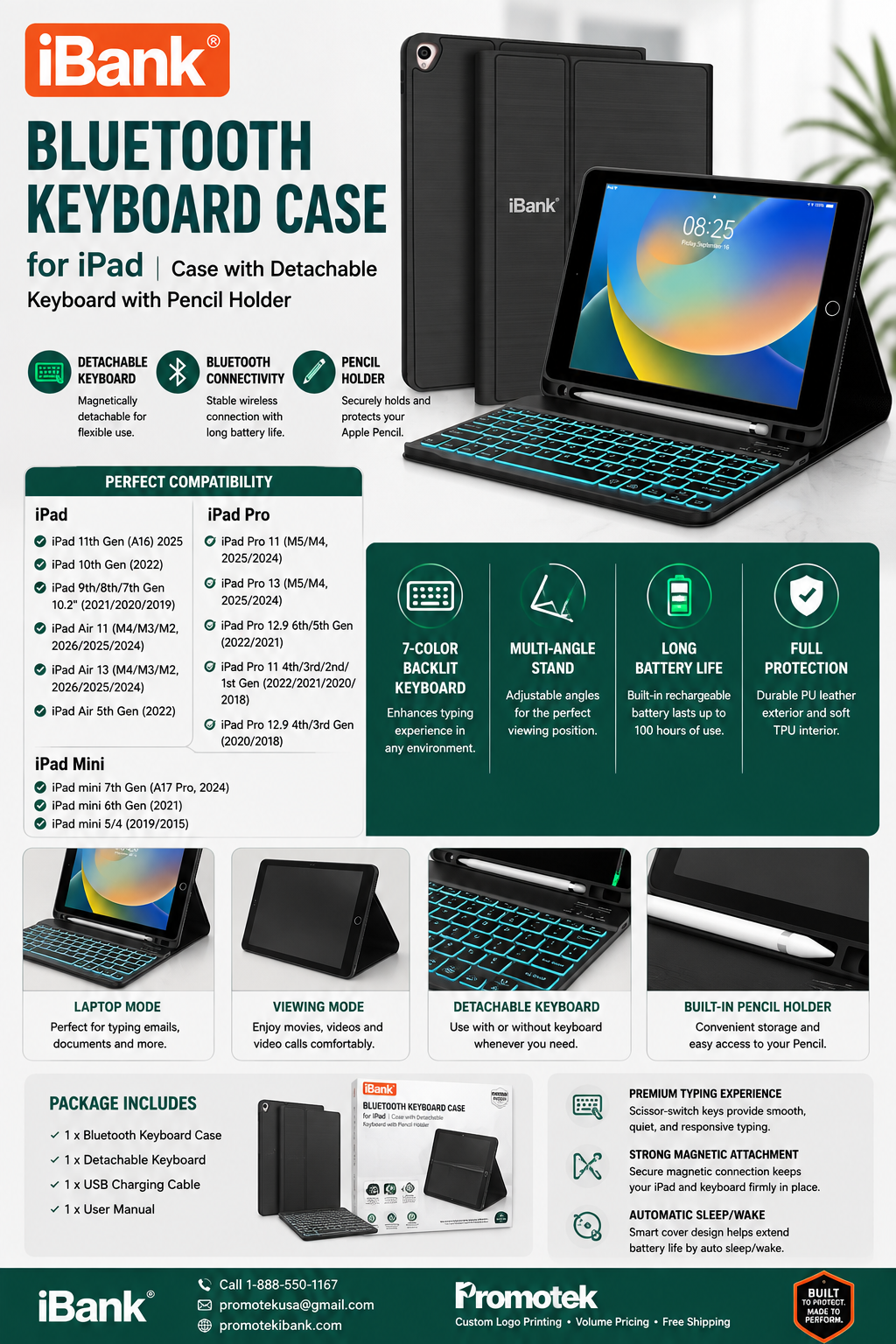 iBank ® Detachable Bluetooth Slim Wireless Keyboard and Soft Back Cover Tablet Case 1
