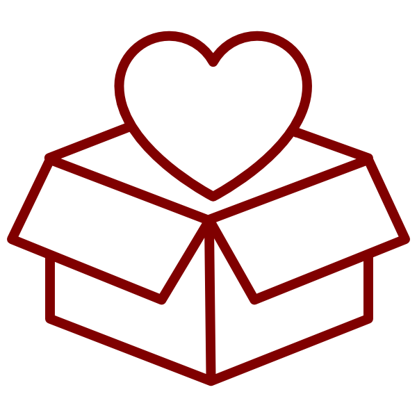 Icon of an open box with a heart hover over it