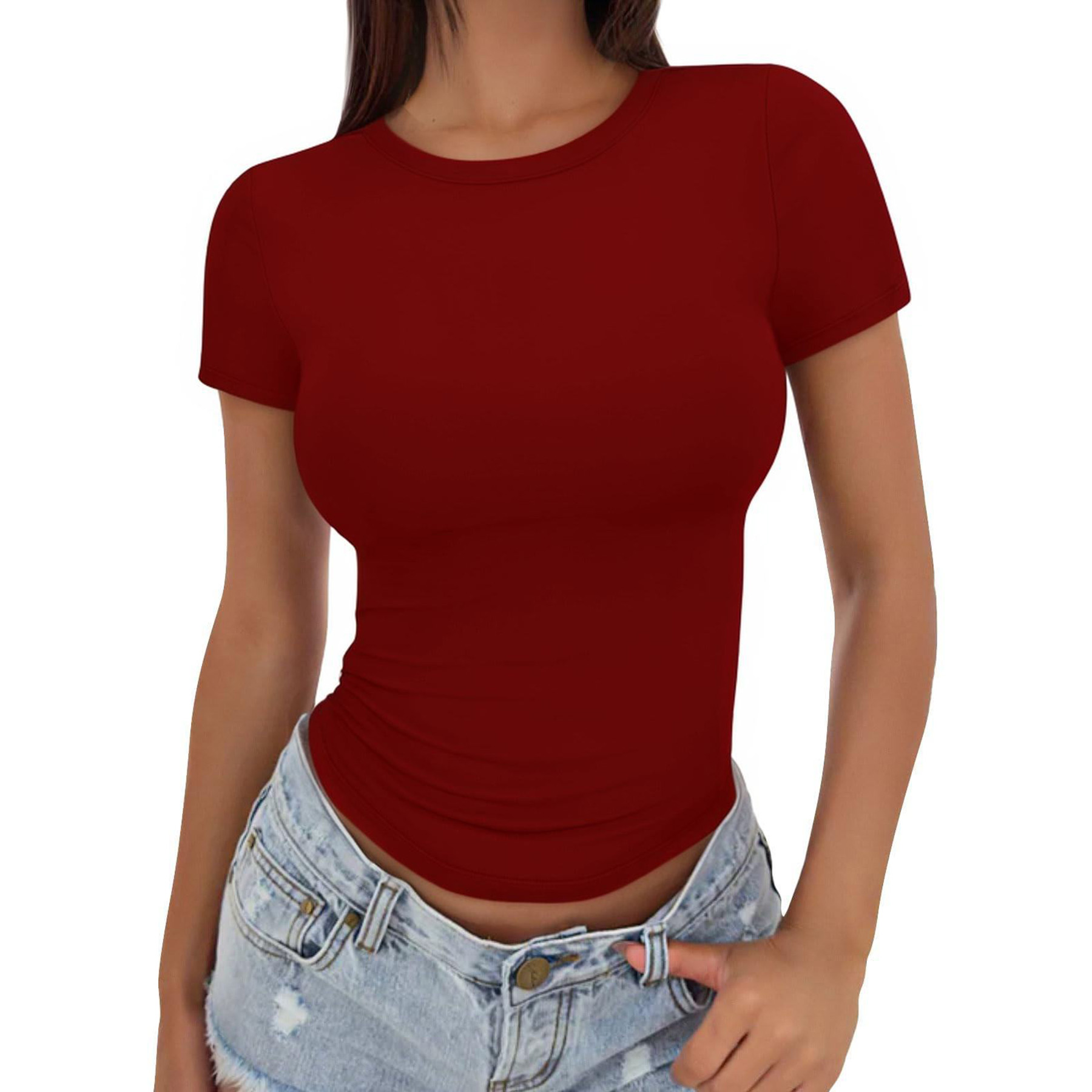 Gym Women's T shirt Summer Top Crop Short Sleeves 43