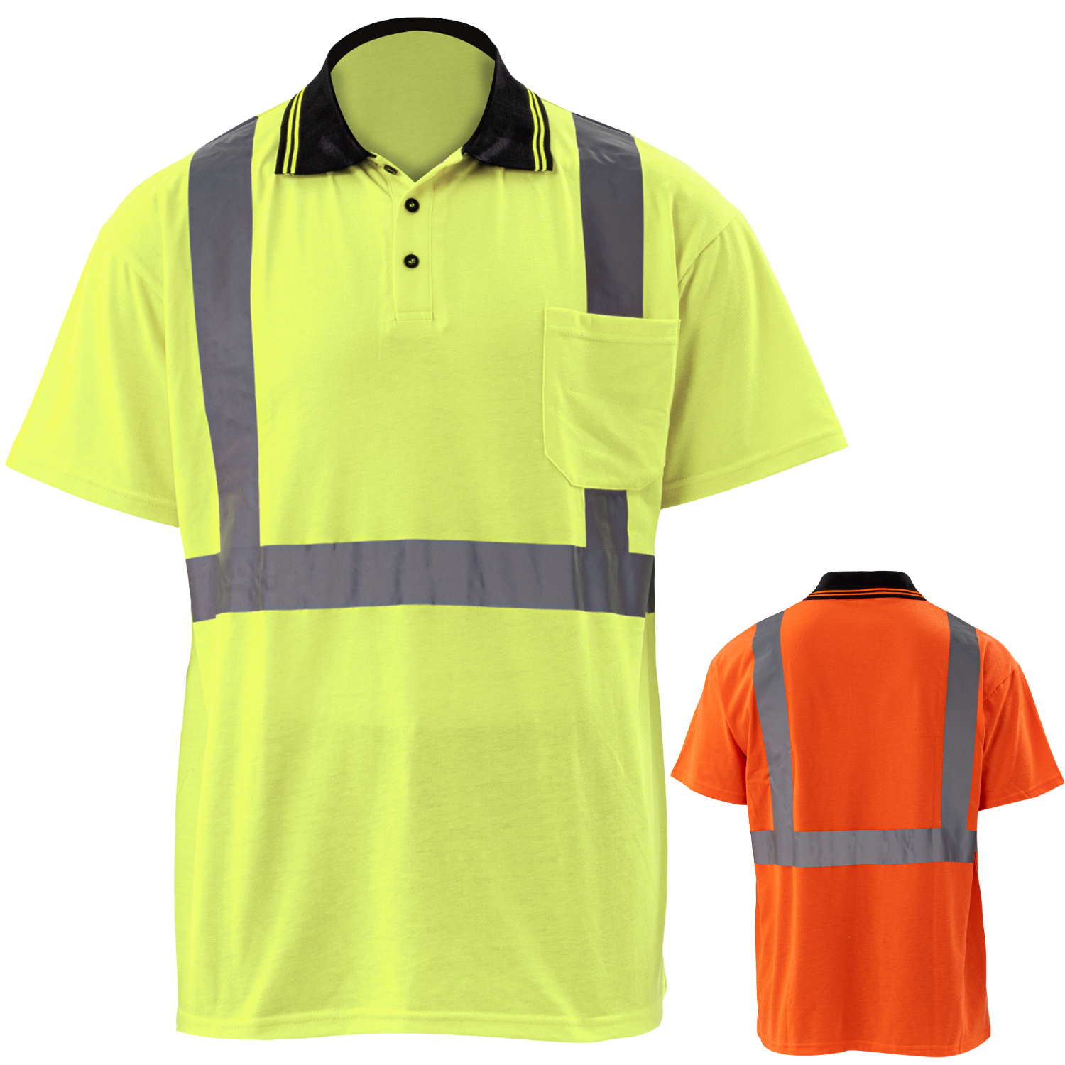 Class 2 Cotton Knitted Reflective Tape Polo Shirt with Pocket