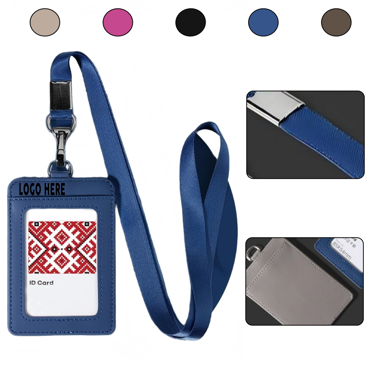 PU Leather ID Badge Holder with Neck Lanyard