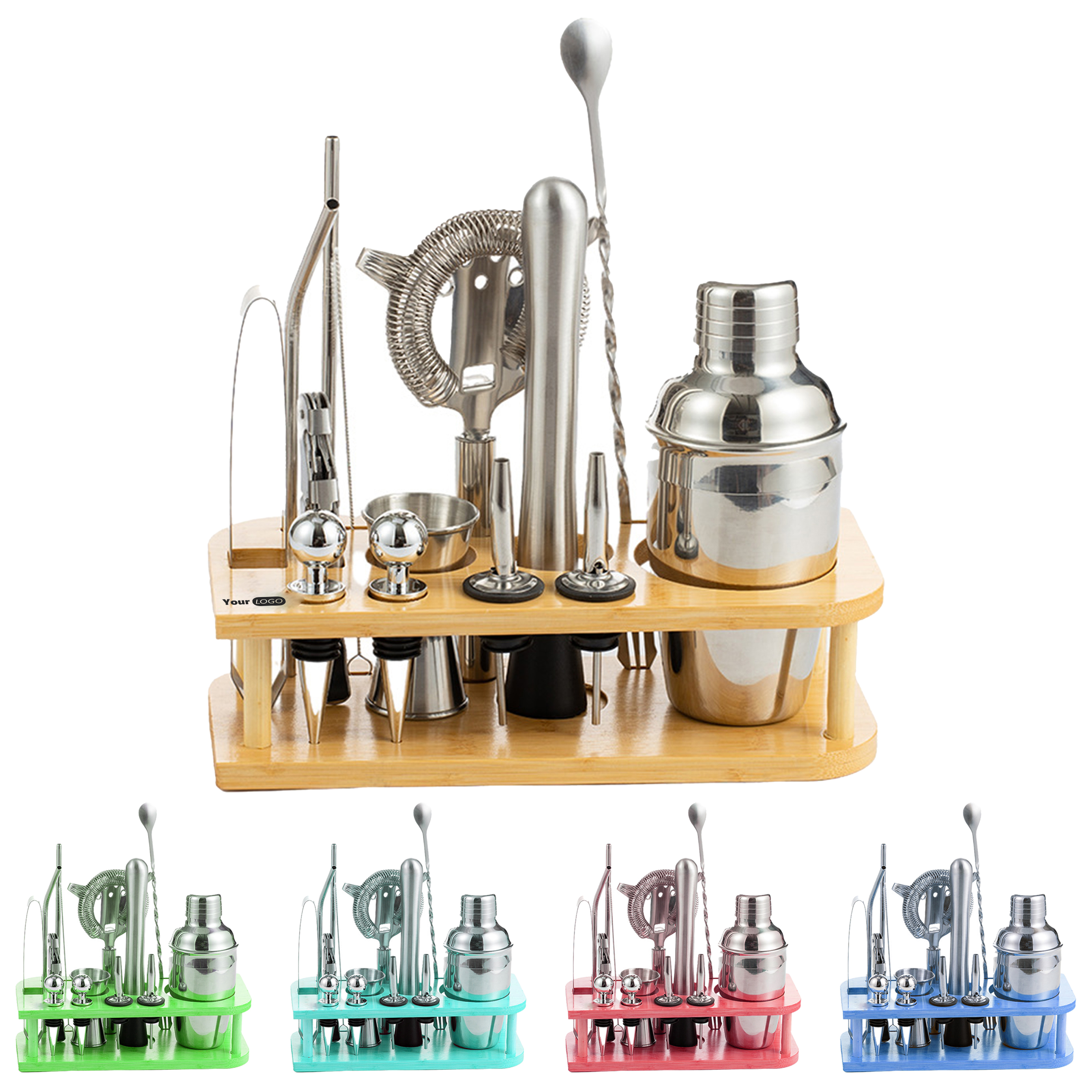 Silver Premium Cocktail Shaker Set ?C Essential Bar Tools For Home Mixologists 5