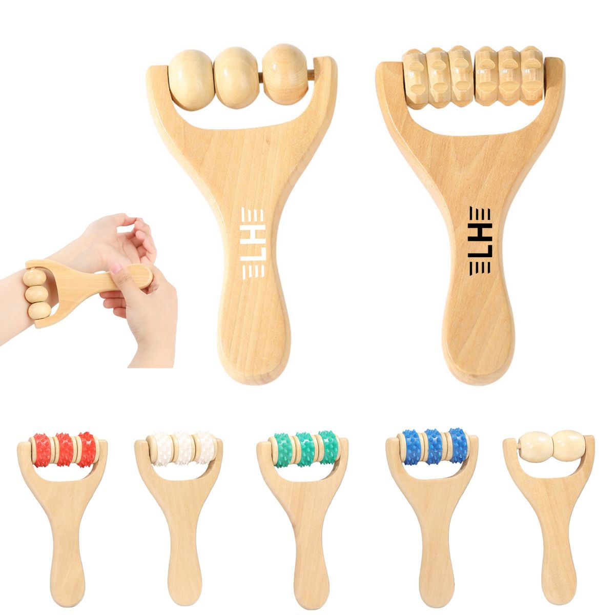 Bamboo Handheld Massage Roller with Natural Finish