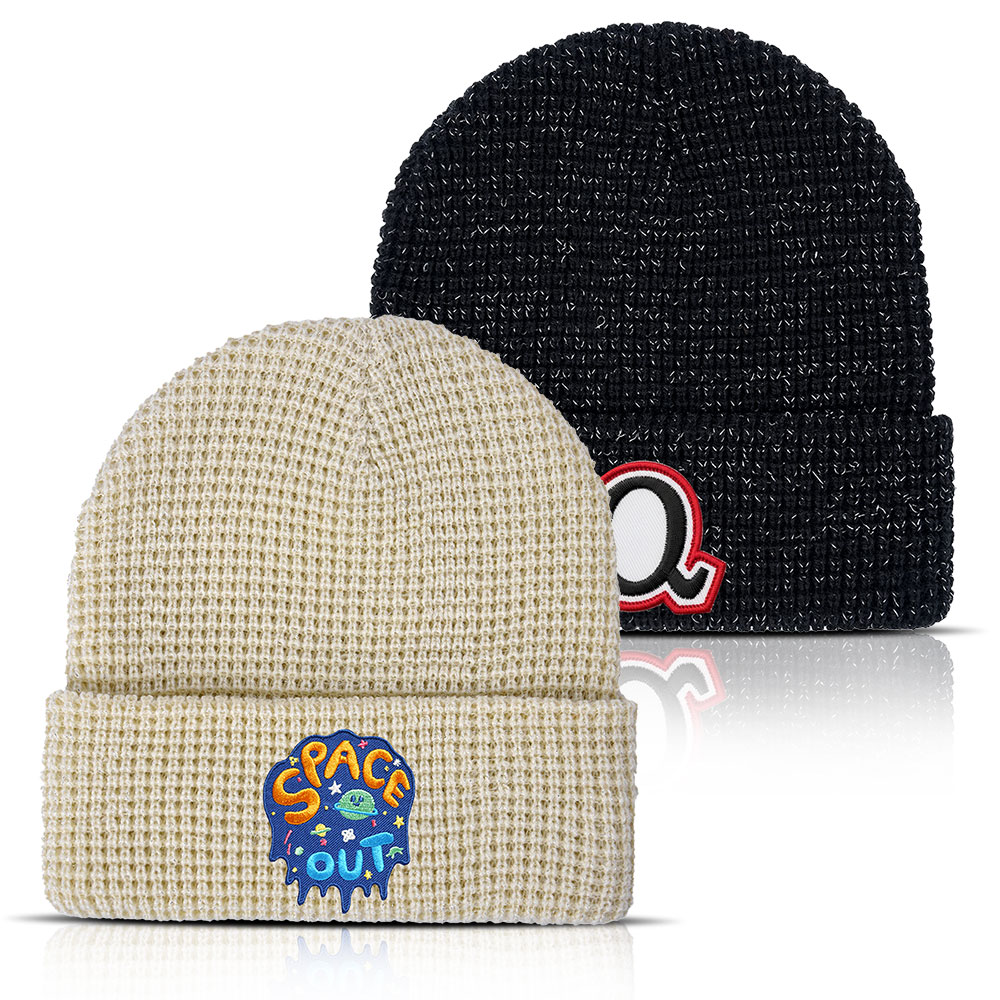 Unisex Shiny Waffle Knit Cuffed Beanie Cap
