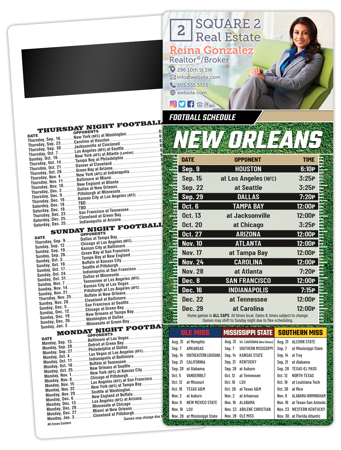 Football Schedule Laminated Card/Postcard with Magnet Strip 3.5x8.5 - 14 pt.