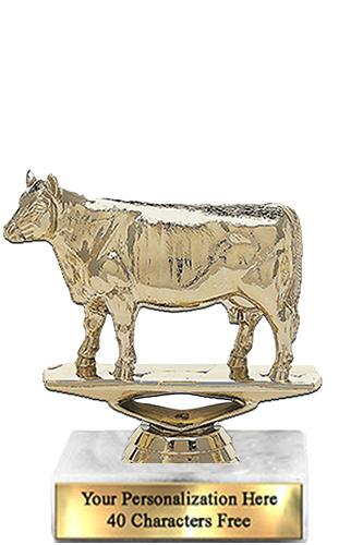 Trophy: 7", 2x3 white marble base, Angus Cow Gold