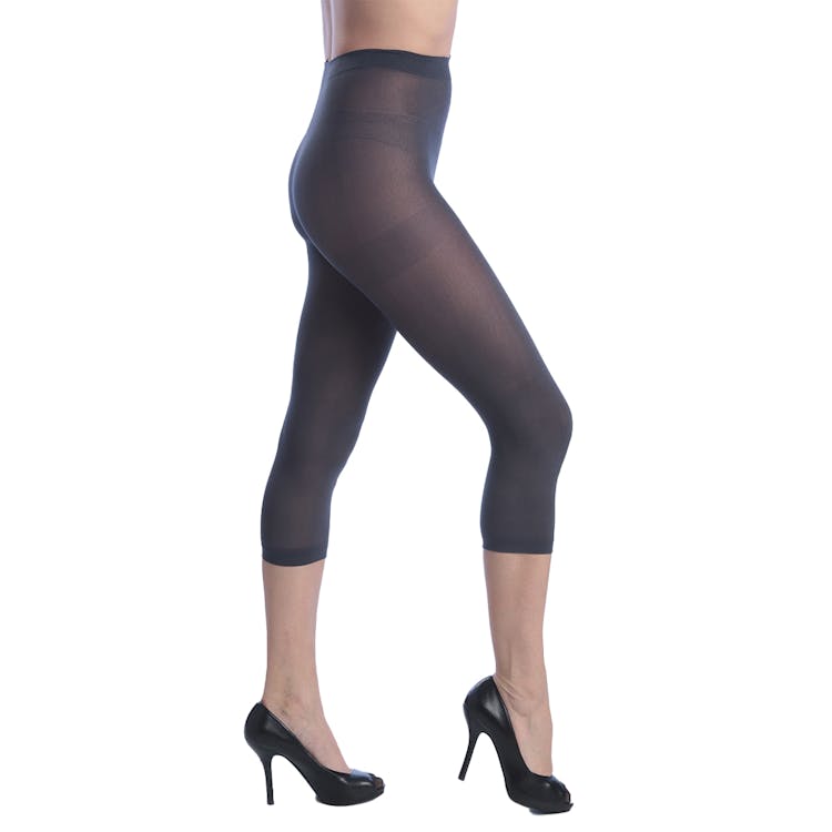 Women's Opaque Footless Capri Tights - Charcoal Queen Size 3