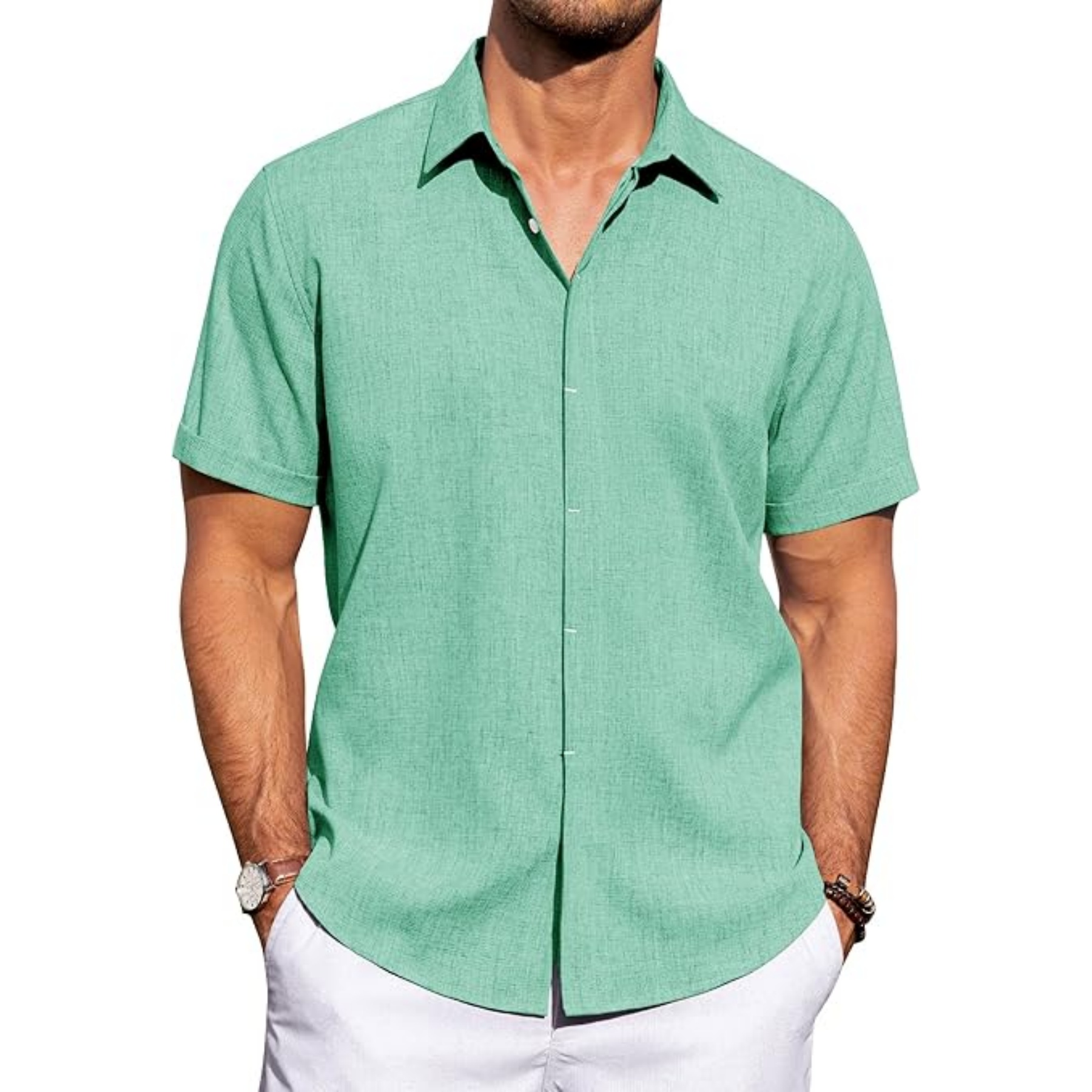 Men's Linen Casual Short Sleeve Shirt 47