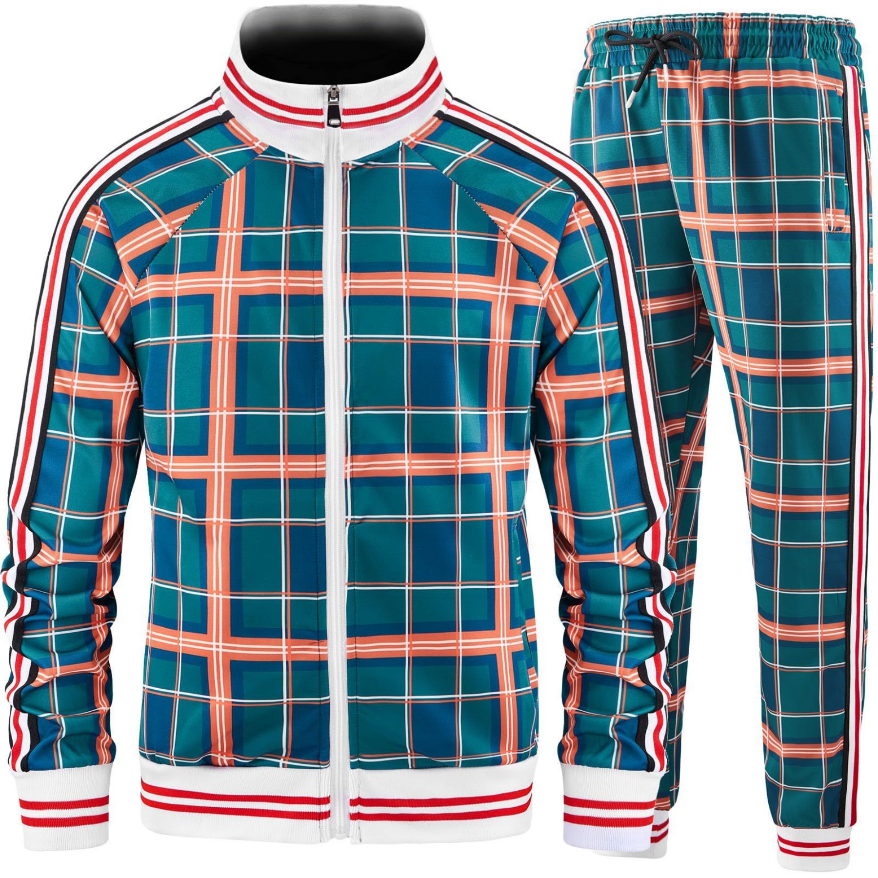 Mens Plaid Track Suits Anti Pilling Sports Wear Jacket Pants Custom 20