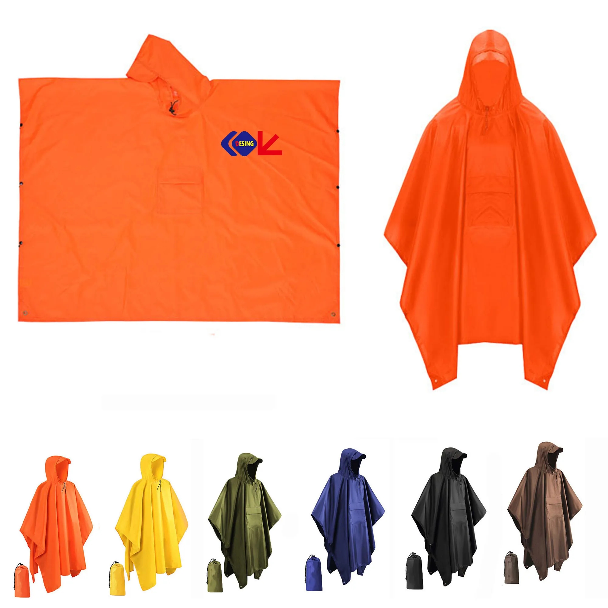 Drawstring Hooded Rain Poncho 12