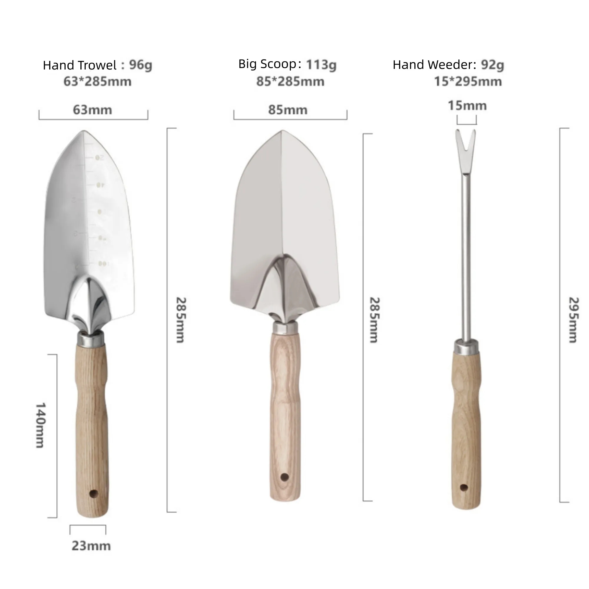 5-Piece Garden Tool Set Wood Handle Stainless Steel 18