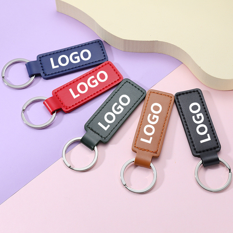 PU leather double-sided car thread keychain