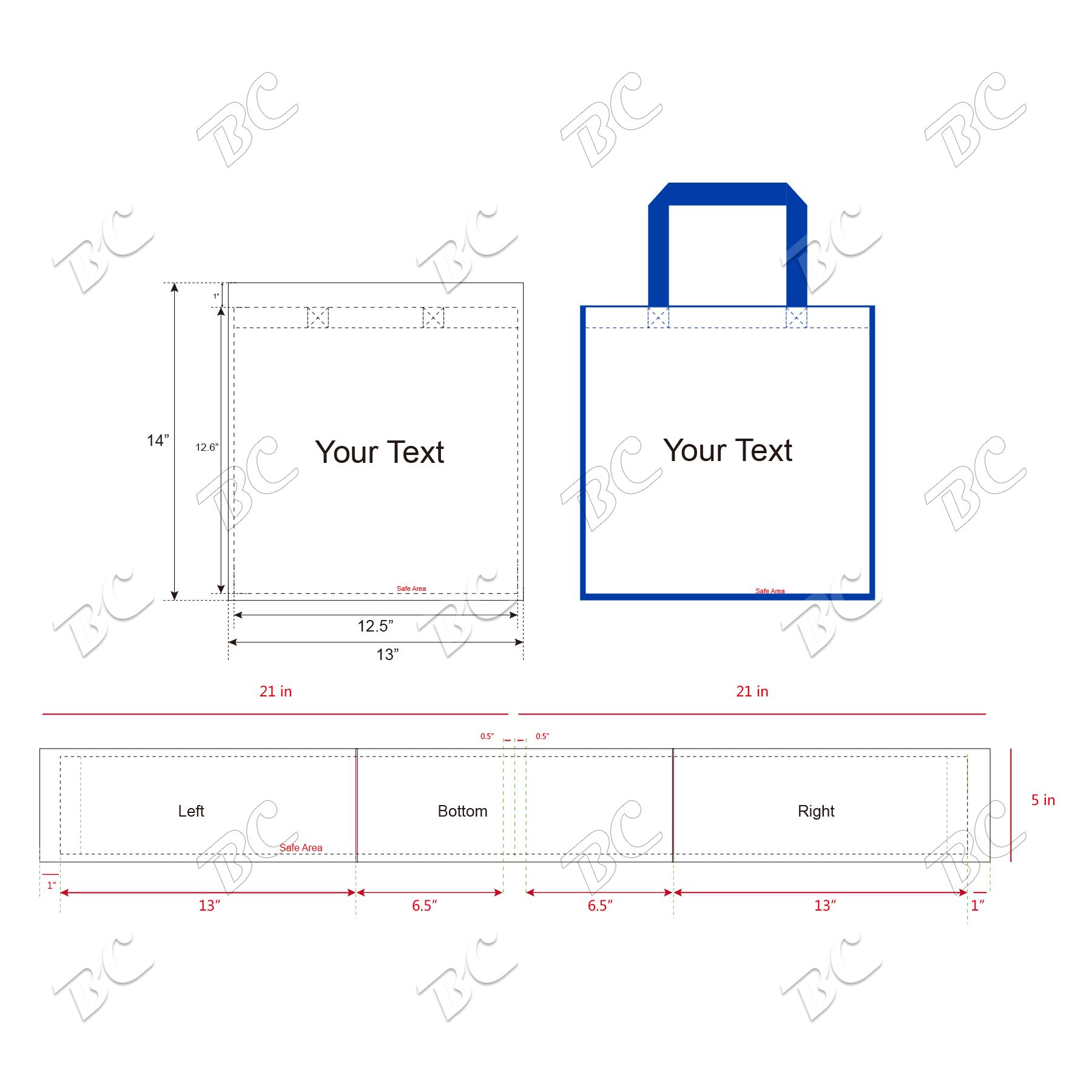Free shipping Color Trim Dye Sub TOTE BAGS 22