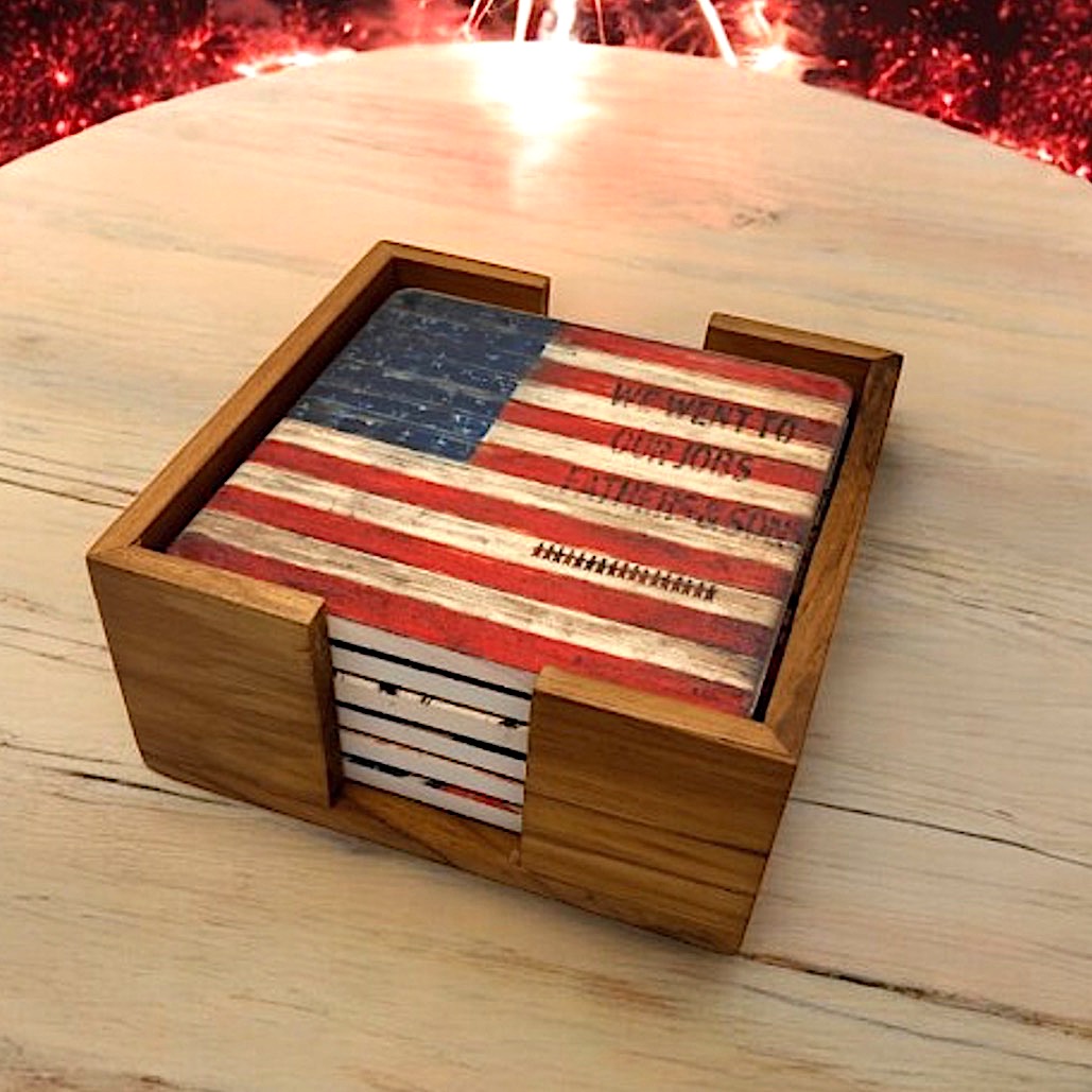 Maple Finish Wooden 6 Coaster Holder Sets