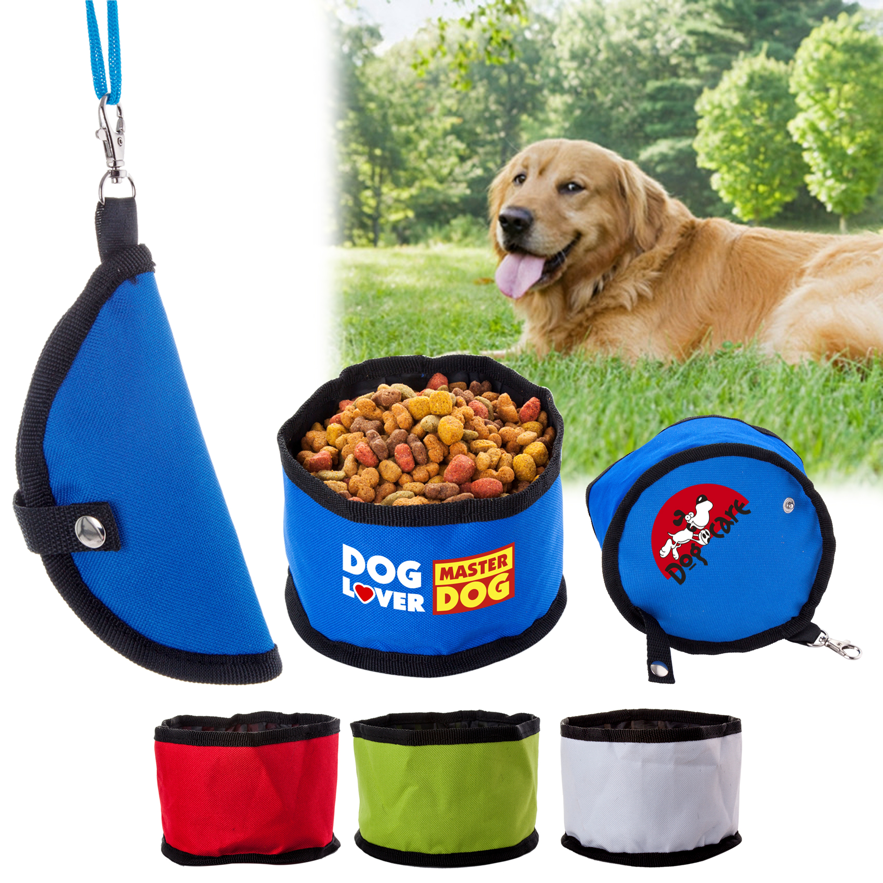 600D Poly Folding Pet Travel Bowl w/hook 24
