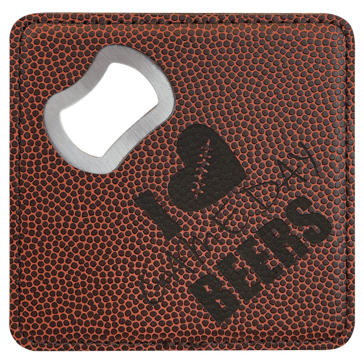 4" x 4" Square Football Leatherette Bottle Opener Coaster 3