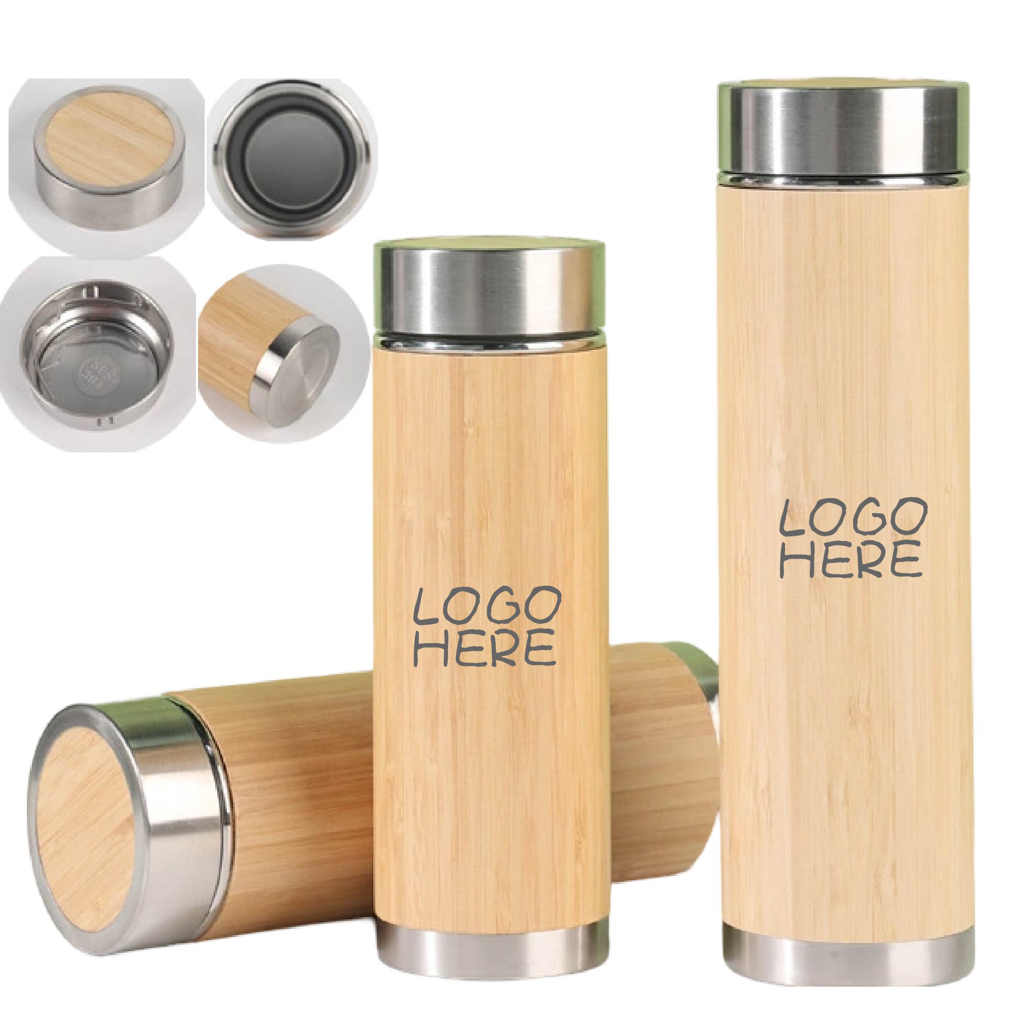 Bamboo Insulated Bottles, custom water bottle with logo imprint 4