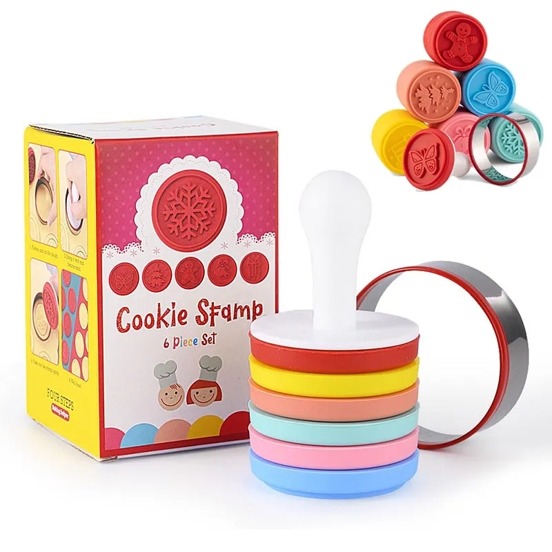6 Pcs Silicone Holiday Christmas Cookie Stamp Set