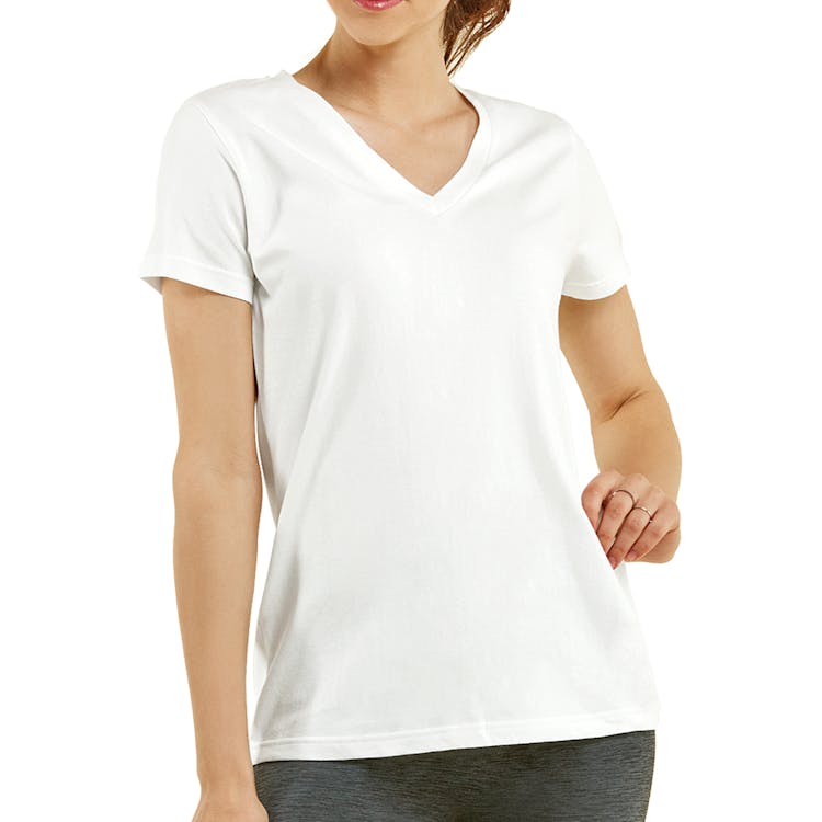 Women's Classic Fit V Neck T-Shirts - Large White 3