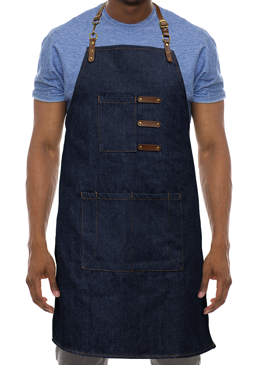 NEW Artisan Style Bib Apron - Denim with Vegan Leather 15