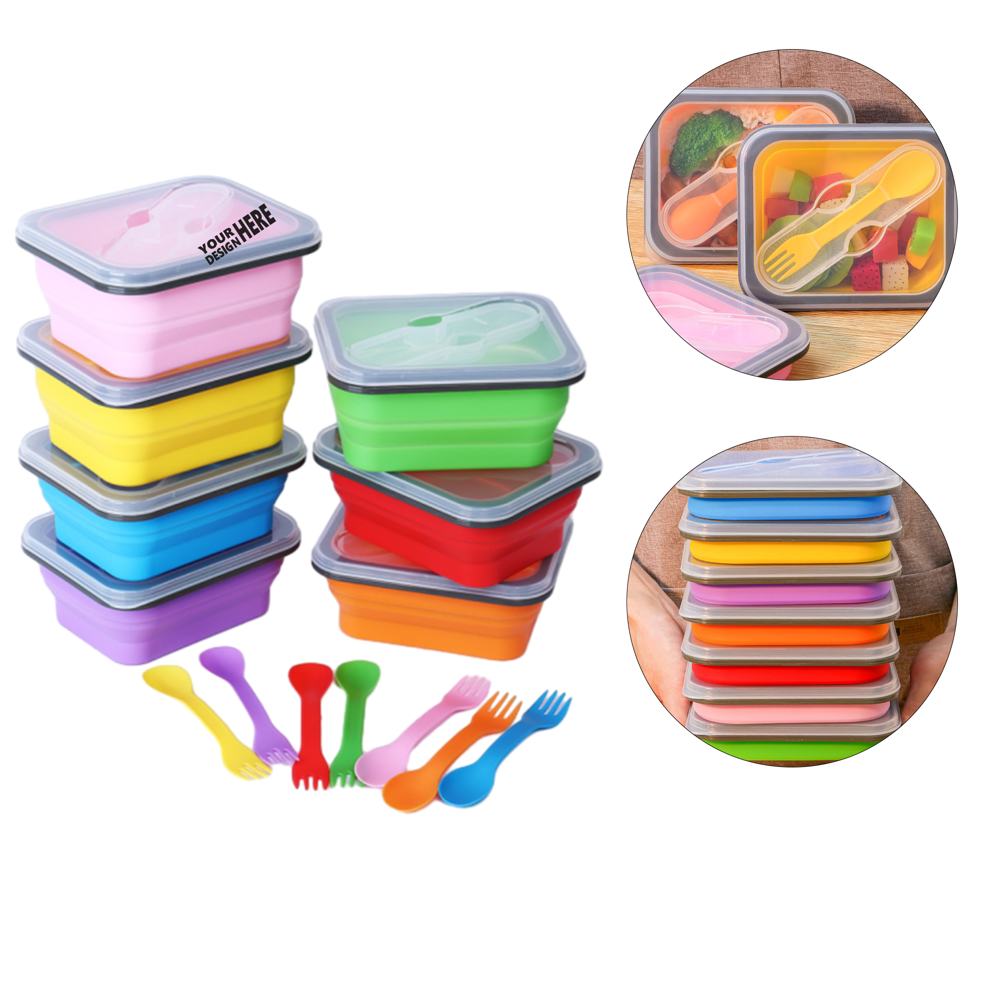 Collapsible Silicone Lunch Box With Spoon