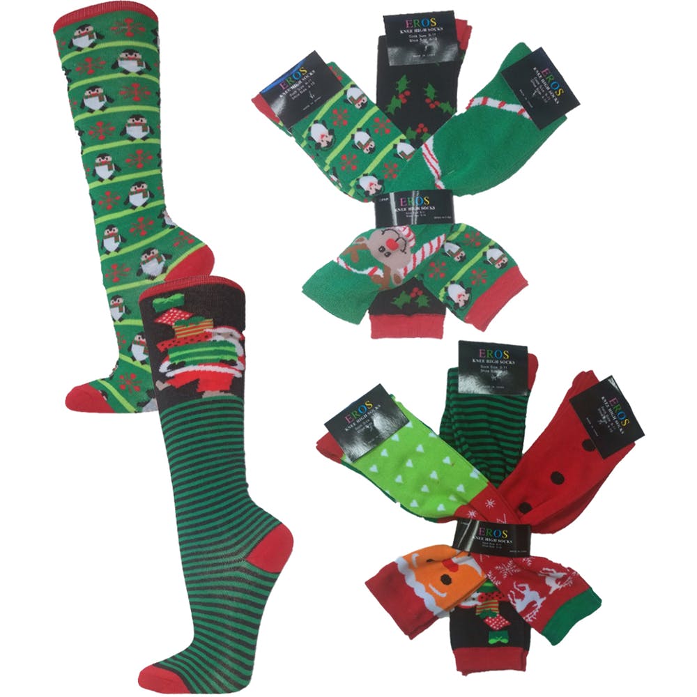 Women's Knee High Socks - Christmas Prints Size 9-11 3