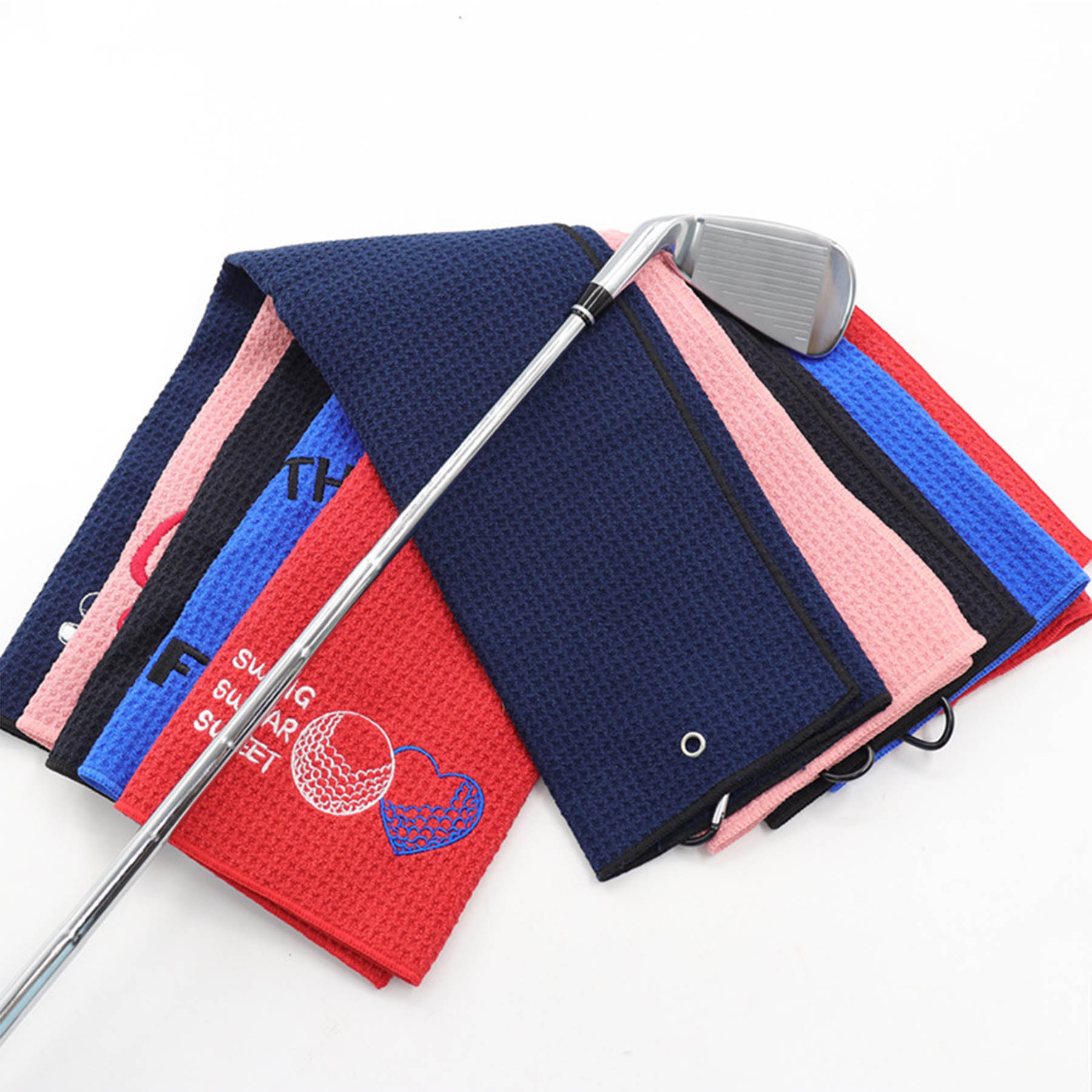 Microfiber Waffle Two-fold Golf Towel w/ Carabiners Clip 12" x 24" 41