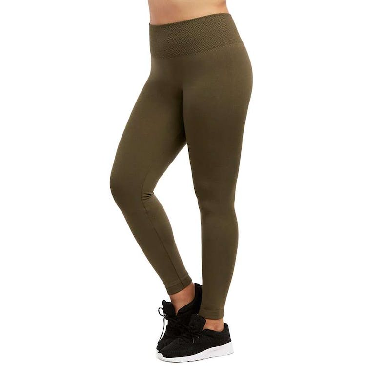 Women's High Waist Fleece Leggings - Olive Extra-Wide Band XL 3