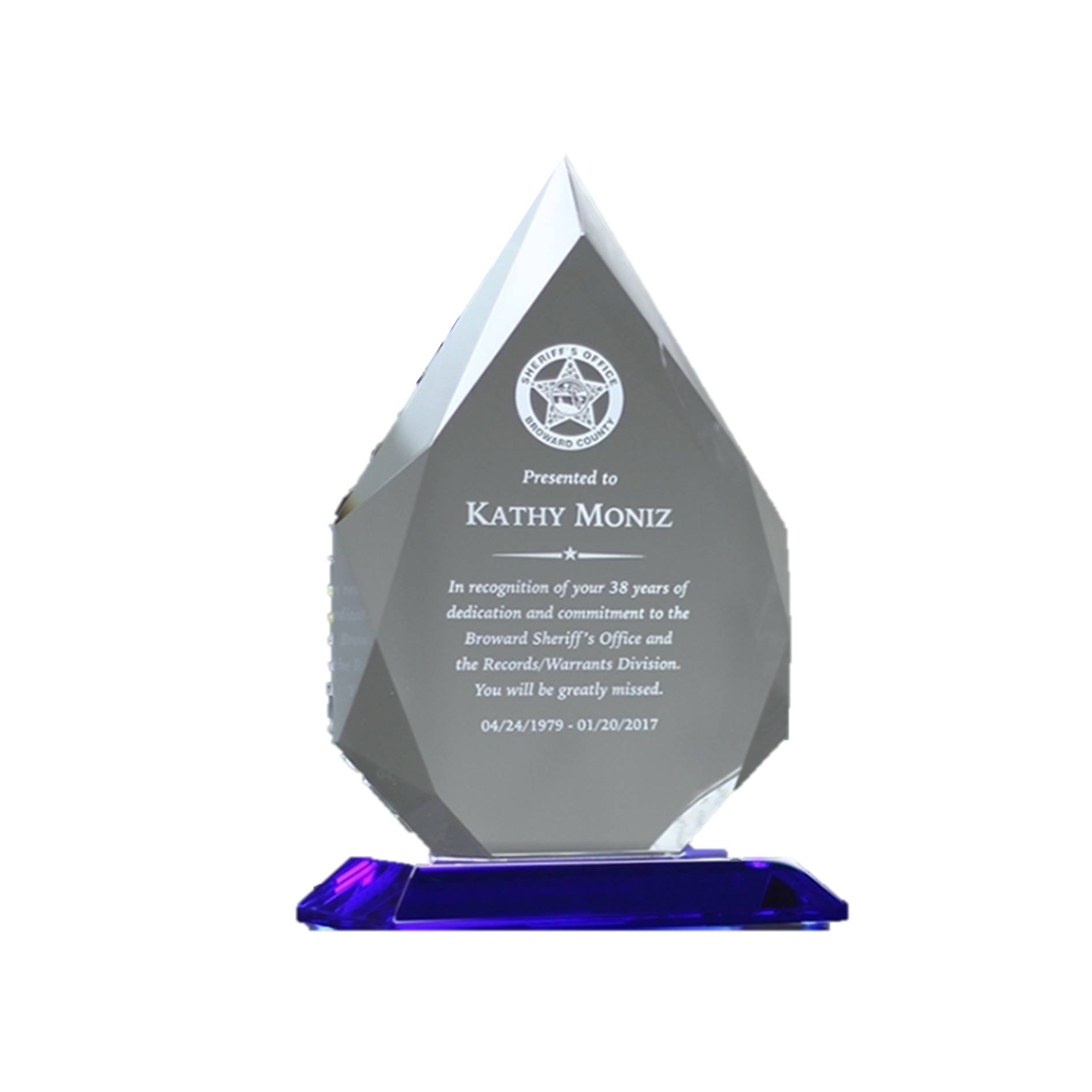 Iceberg Shape Crystal Trophy Custom Award With Blue Base