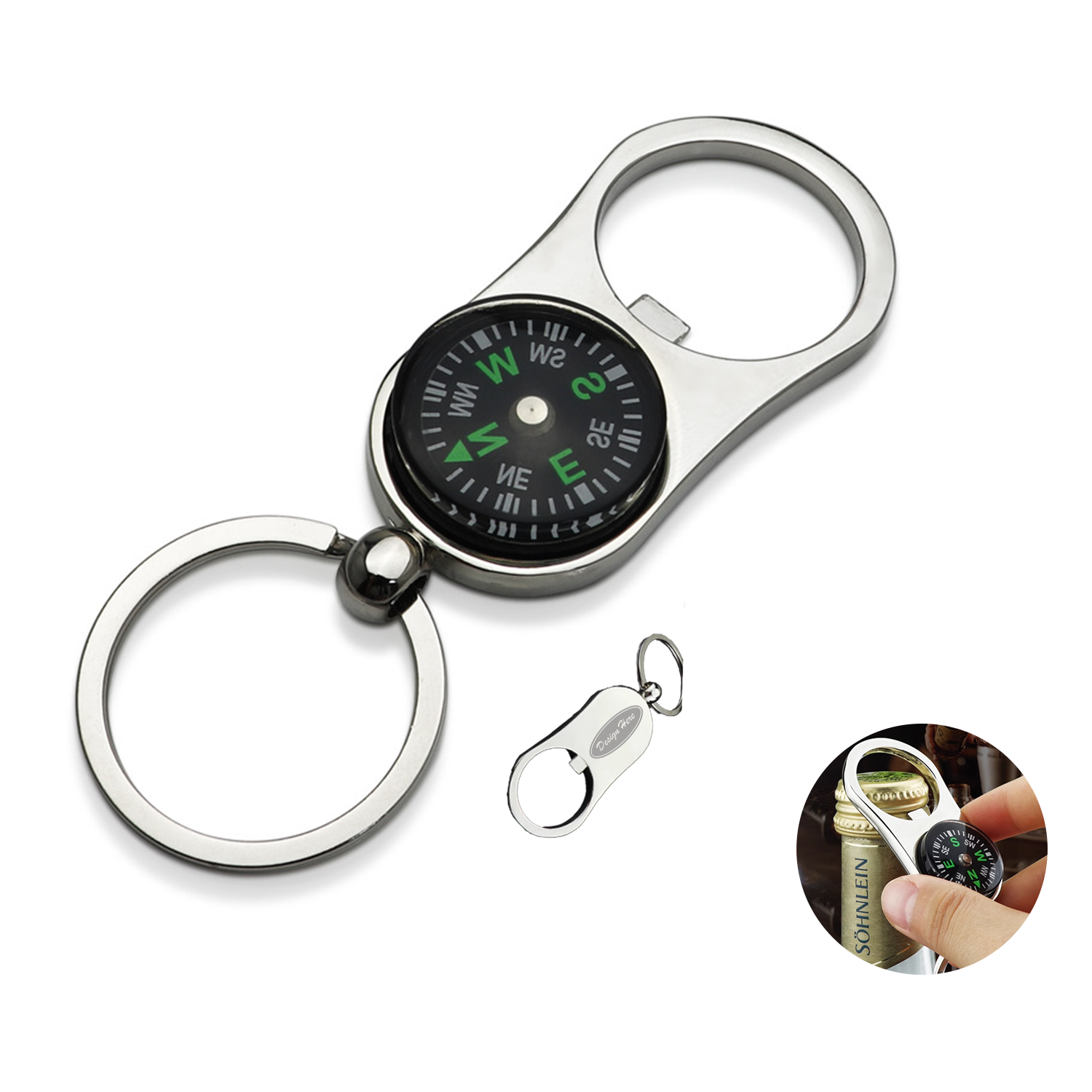 Bottle Opener Keychain with Built-In Compass