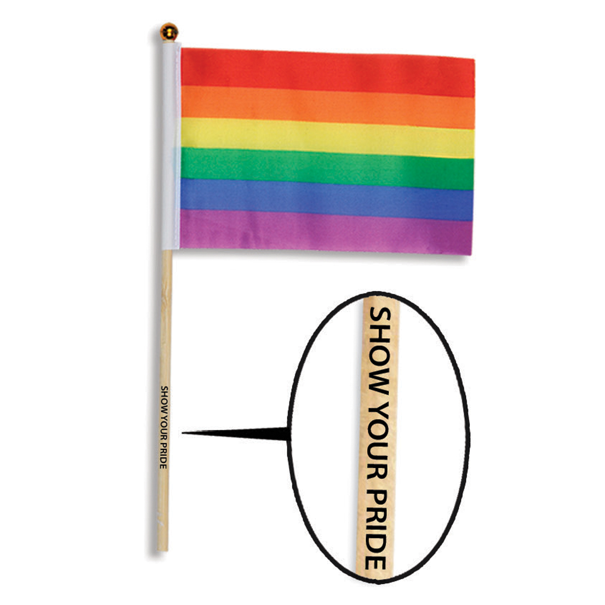4" x 6" Polyester Rainbow Flag w/ Custom Direct Pad Printed Imprint on the Wooden Dowel 3