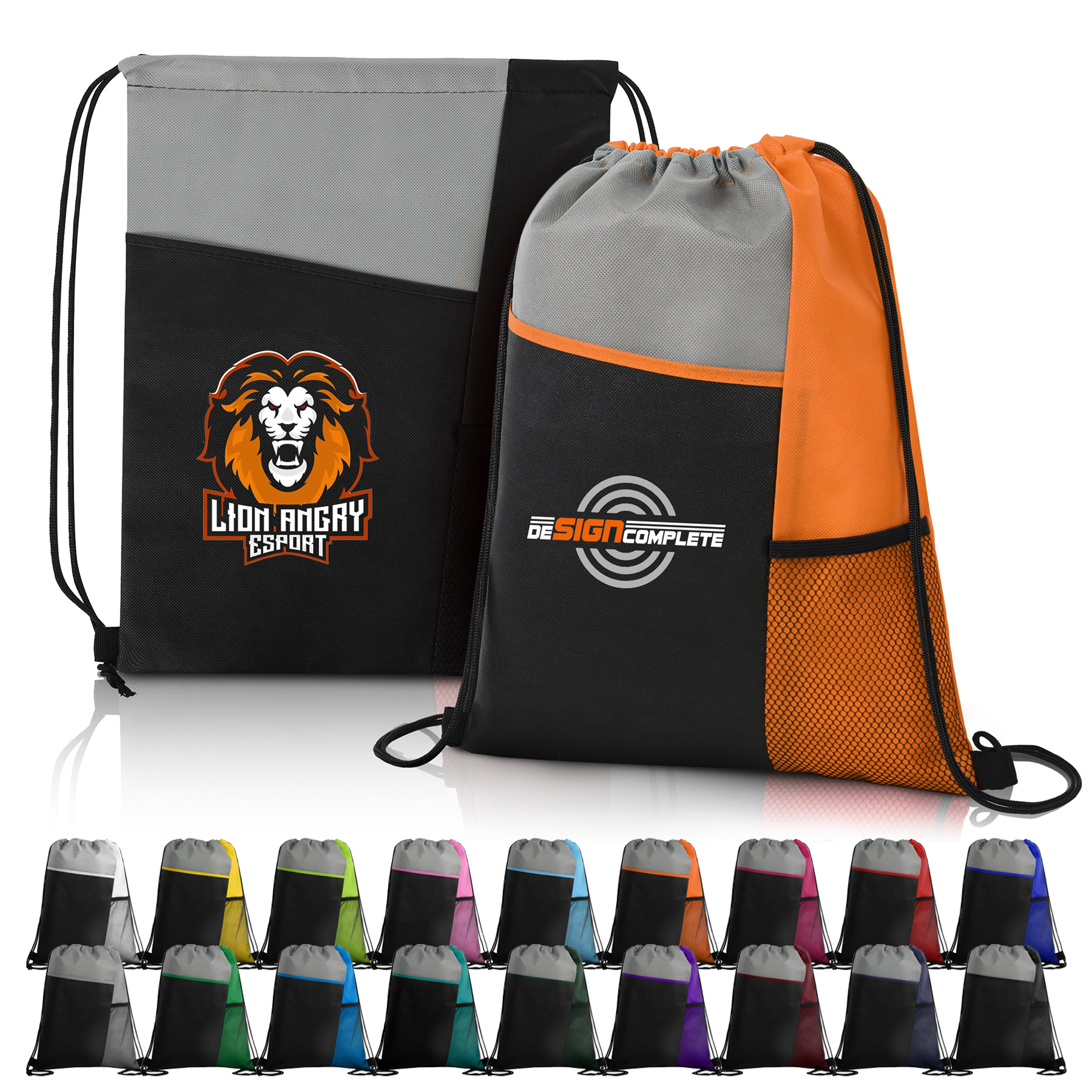 Tri Color Drawstring Backpack with Front Mesh Pocket 46