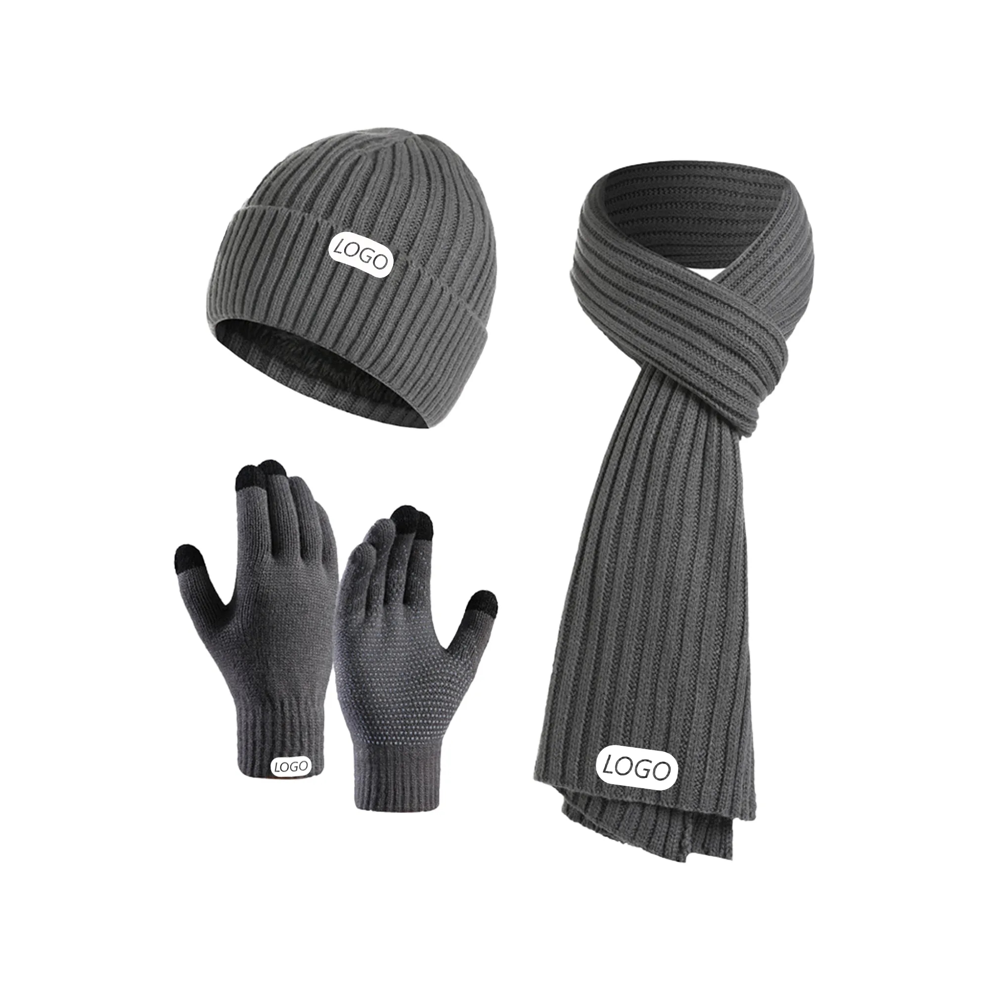 Winter Knitted Beanie Hat Scarf Glove Set 9