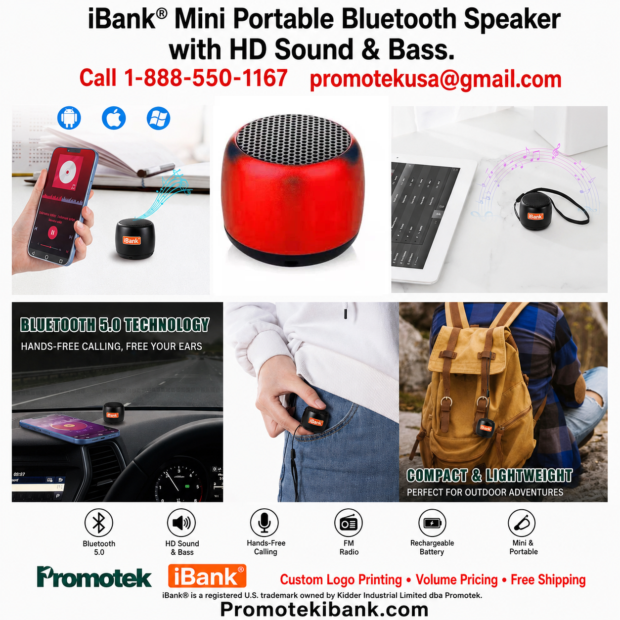 iBank ® Mini Portable Bluetooth Speaker with HD Sound & Bass