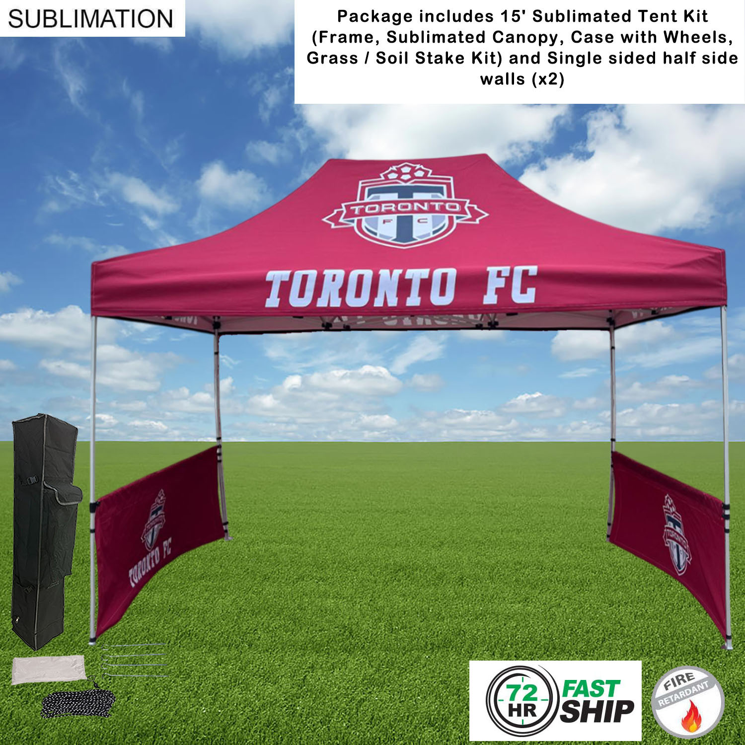 72Hr Fast Ship - Tent Sidewalls Package, 15' Sublimated Tent Kit and 2 Half single sided sidewalls 23