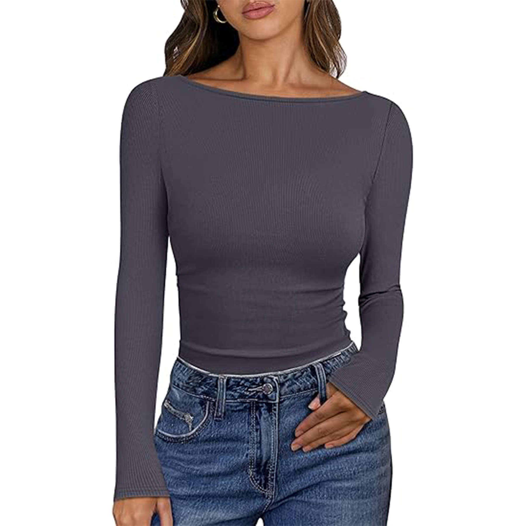 Women Boat Neck Long Sleeve Shirt 44