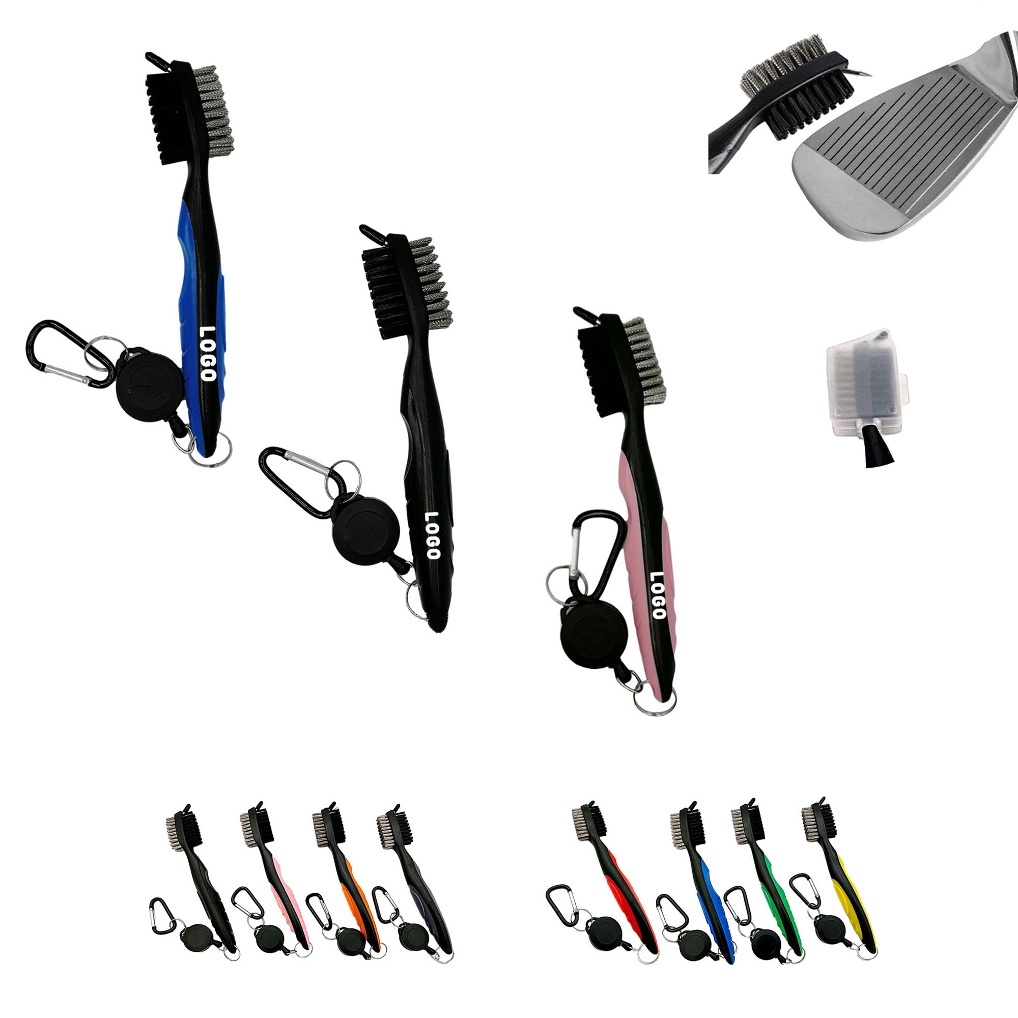 MOQ 100 pcs Golf Club Double Face Brush With Clasp 2