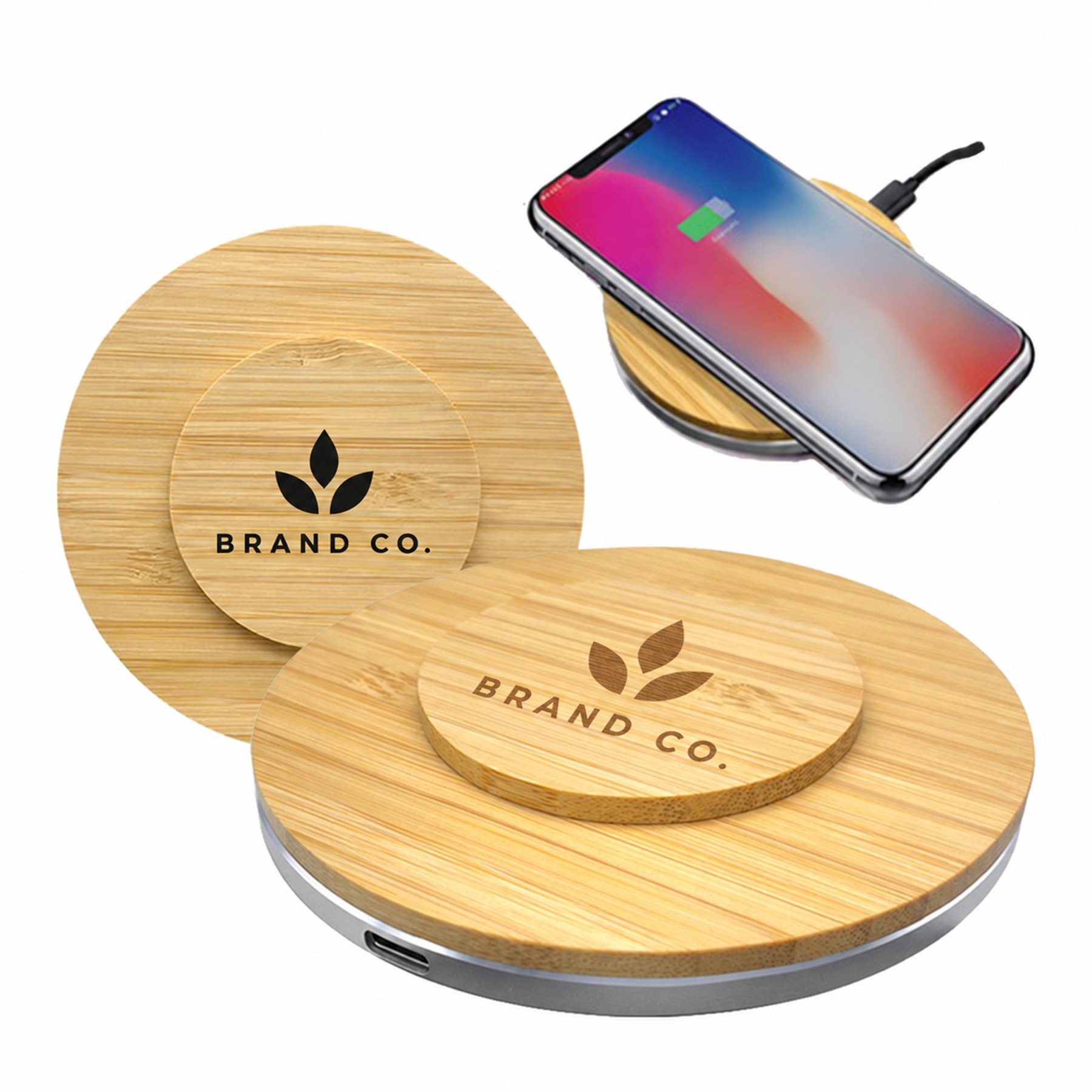 Round Convex 15W Bamboo Wireless Charger