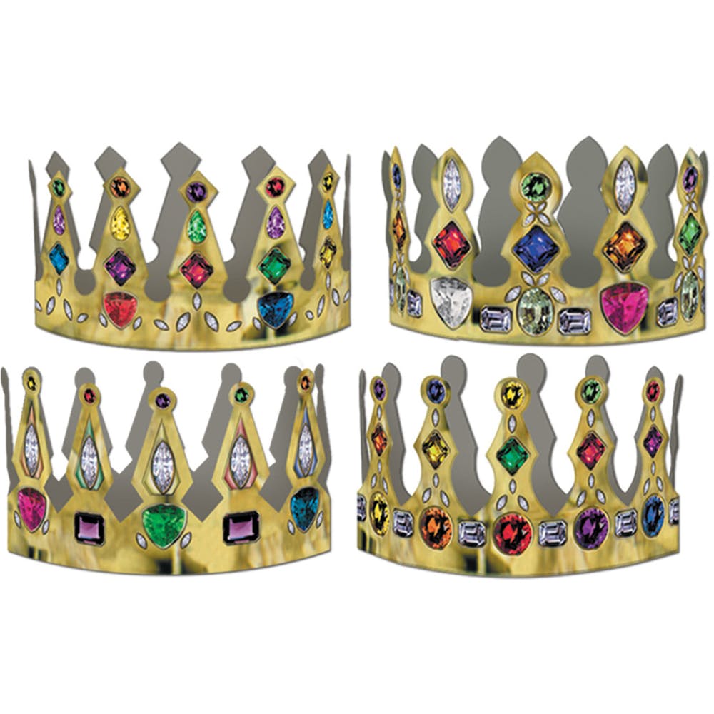 Printed Jeweled Crowns - Assorted 4" 3