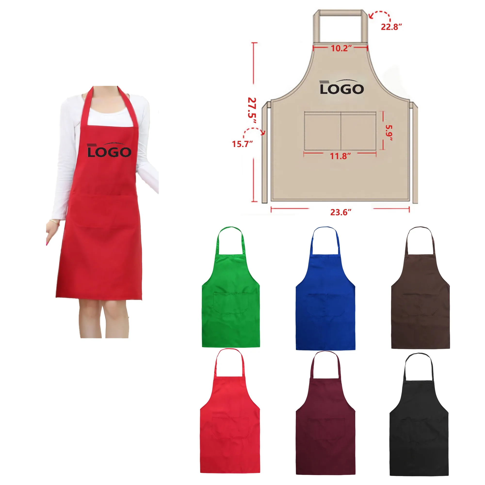 MOQ 50PCS Polyester Cooking Crafting Apron With Pockets